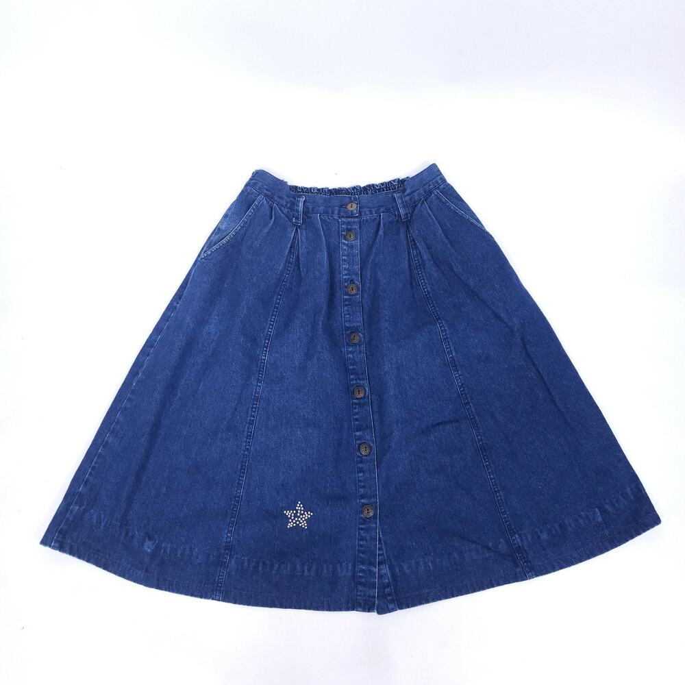 Vintage Venice Blues Womens 12 Denim A Line Skirt Button Front Elastic Waist
